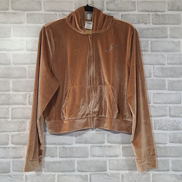 PINK Victoria's Secret Jackets & Blazers - PINK Victorias Secret Velour Track Suit Jacket NEW Size XL Y2K Style Taupe